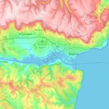 Varna topographic map, elevation, terrain