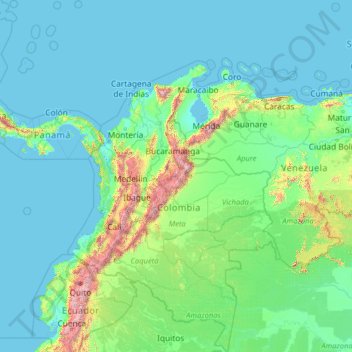 Colombia topographic map, elevation, terrain