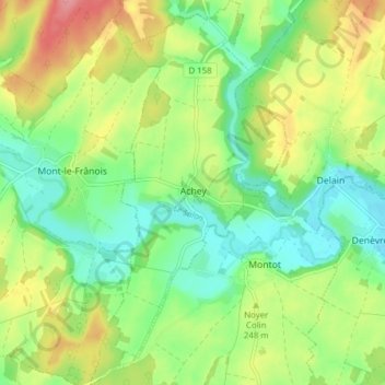 Achey topographic map, elevation, terrain