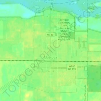 Muscoda topographic map, elevation, terrain