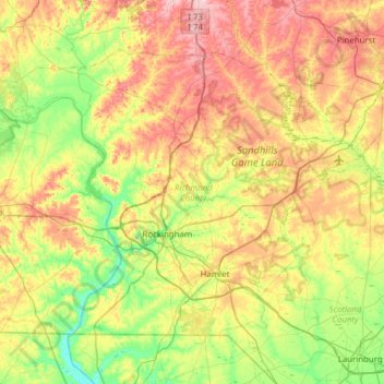 Richmond County topographic map, elevation, terrain