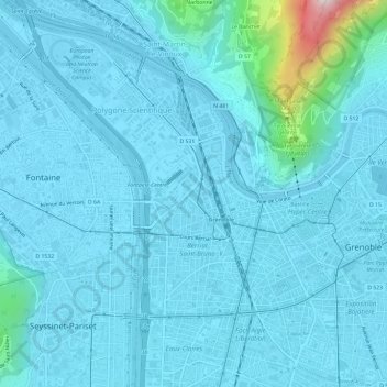 Canton de Grenoble 5 topographic map, elevation, terrain