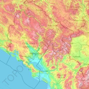 Montenegro topographic map, elevation, terrain