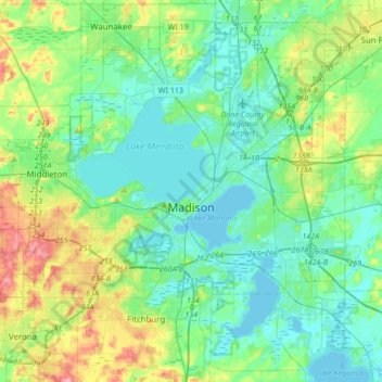 Madison topographic map, elevation, terrain