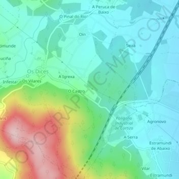 Oín topographic map, elevation, terrain