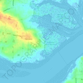 Tollesbury topographic map, elevation, terrain