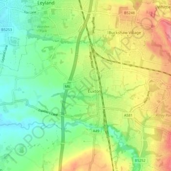 Euxton topographic map, elevation, terrain