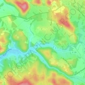 Milhac topographic map, elevation, terrain