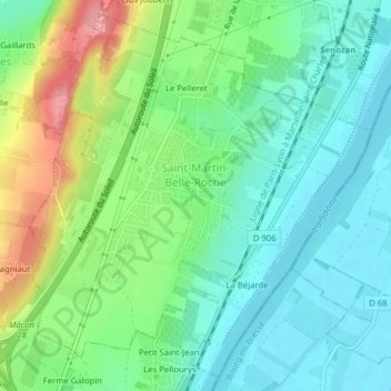 Saint-Martin-Belle-Roche topographic map, elevation, terrain