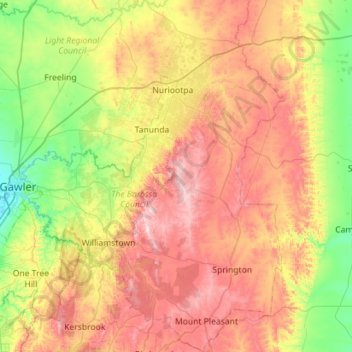 Barossa Valley District topographic map, elevation, terrain