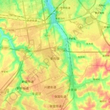 朝阳镇 topographic map, elevation, terrain