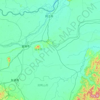 富锦市 topographic map, elevation, terrain