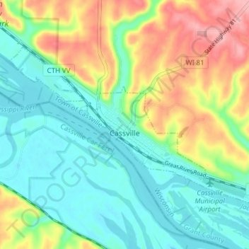 Cassville topographic map, elevation, terrain