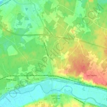 Villefranche-sur-Cher topographic map, elevation, terrain