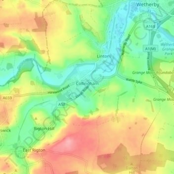 Collingham topographic map, elevation, terrain