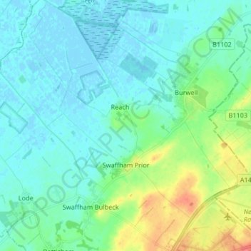 Swaffham Prior topographic map, elevation, terrain