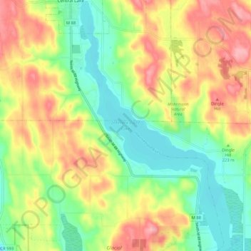 Intermediate lake topographic map, elevation, terrain