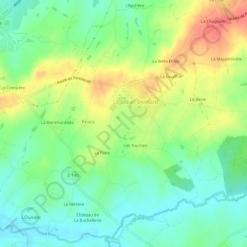 Le Breuil-Bernard topographic map, elevation, terrain