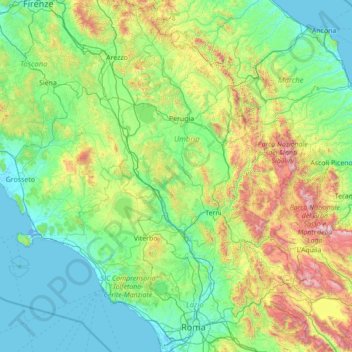 Tiber topographic map, elevation, terrain