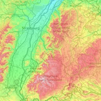 Black Forest topographic map, elevation, terrain