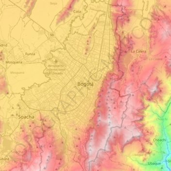 Bogota topographic map, elevation, terrain