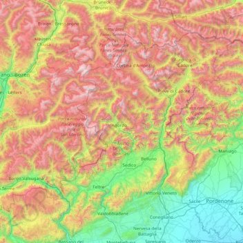 Dolomites topographic map, elevation, terrain