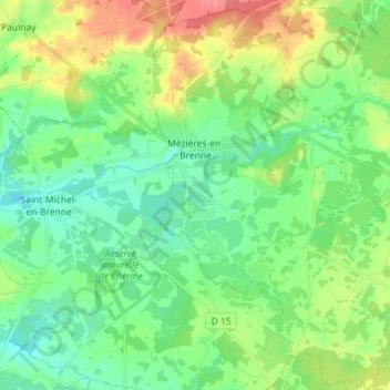 Mézières-en-Brenne topographic map, elevation, terrain