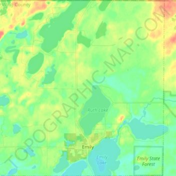 Emily topographic map, elevation, terrain