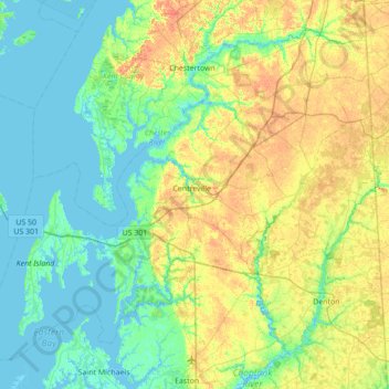 Queen Anne's County topographic map, elevation, terrain