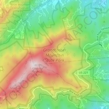 Grandfather Mountain State Park topographic map, elevation, terrain