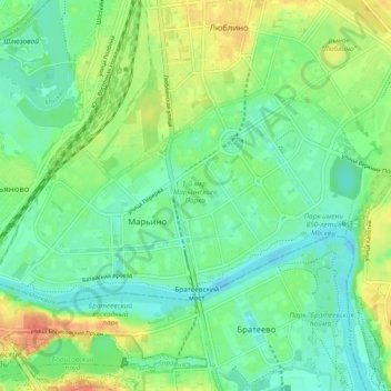 район Марьино topographic map, elevation, terrain