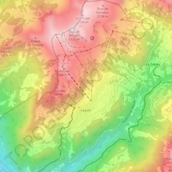 Leysin topographic map, elevation, terrain