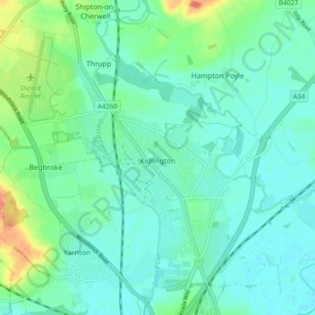 Kidlington topographic map, elevation, terrain