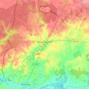 Azay-le-Ferron topographic map, elevation, terrain