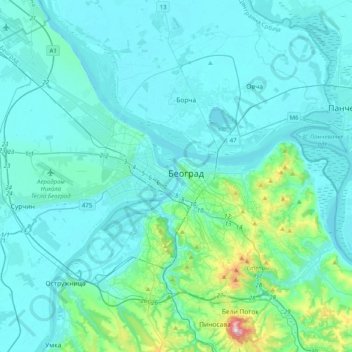 Belgrade topographic map, elevation, terrain