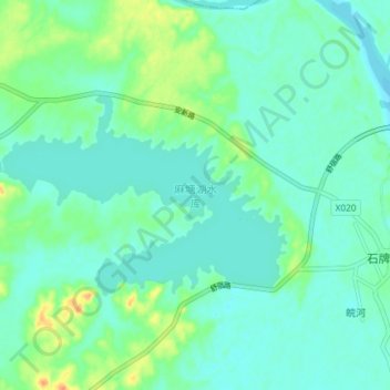 麻塘湖水库 topographic map, elevation, terrain