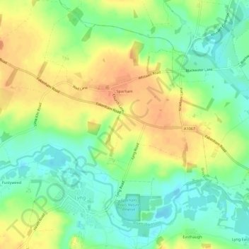 Sparham topographic map, elevation, terrain