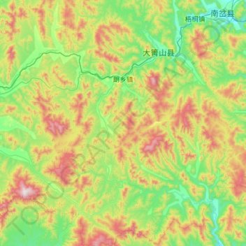 朗乡镇 topographic map, elevation, terrain
