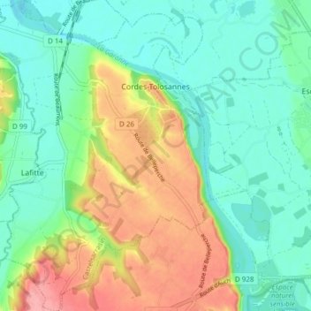 Cordes-Tolosannes topographic map, elevation, terrain