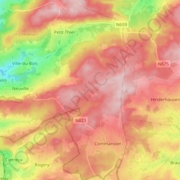 Petit-Thier topographic map, elevation, terrain