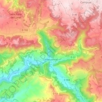 Villecomtal topographic map, elevation, terrain