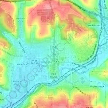 Butler topographic map, elevation, terrain