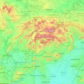 Slovakia topographic map, elevation, terrain