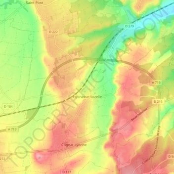 Espinasse-Vozelle topographic map, elevation, terrain