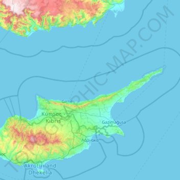 Cyprus topographic map, elevation, terrain