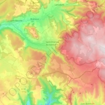 Saint-Étienne-du-Valdonnez topographic map, elevation, terrain