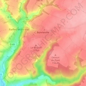 Bonneville topographic map, elevation, terrain