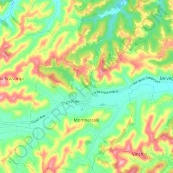 Mombercelli topographic map, elevation, terrain