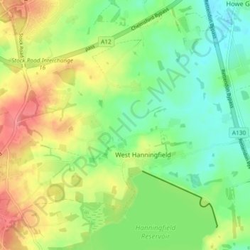 West Hanningfield topographic map, elevation, terrain