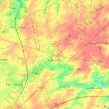 Sombreffe topographic map, elevation, terrain